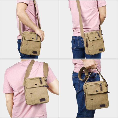 Canvas Small Messenger Bag Casual Shoulder Bag Chest Bag Travel Carry Bag, Multi-pocket Purse Handbag Crossbody Bags in Saudi Arabia