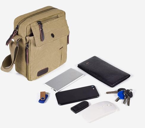 Canvas Small Messenger Bag Casual Shoulder Bag Chest Bag Travel Carry Bag, Multi-pocket Purse Handbag Crossbody Bags in Saudi Arabia