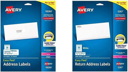 ملصقات عناوين قابلة للطباعة وملصقات عنوان الإرجاع من Avery Easy Peel (18260 + 8167) in Kuwait