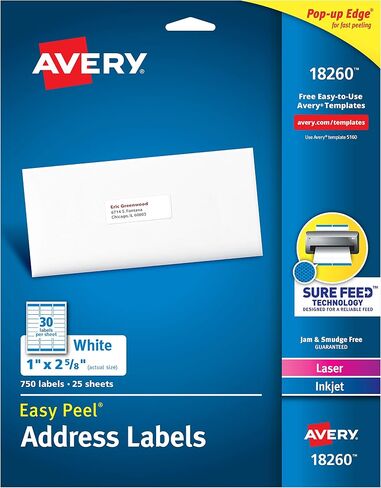 ملصقات عناوين قابلة للطباعة وملصقات عنوان الإرجاع من Avery Easy Peel (18260 + 8167) in Kuwait