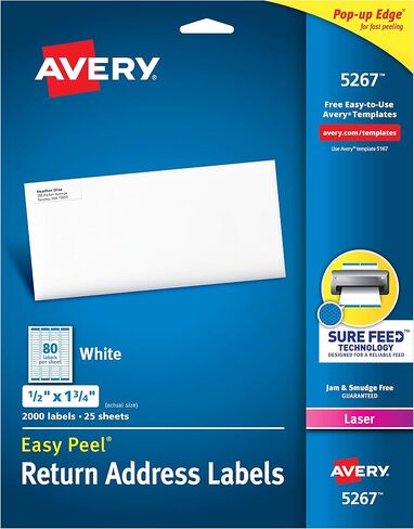 ملصقات عناوين قابلة للطباعة وملصقات عنوان الإرجاع من Avery Easy Peel (18260 + 8167) in Kuwait