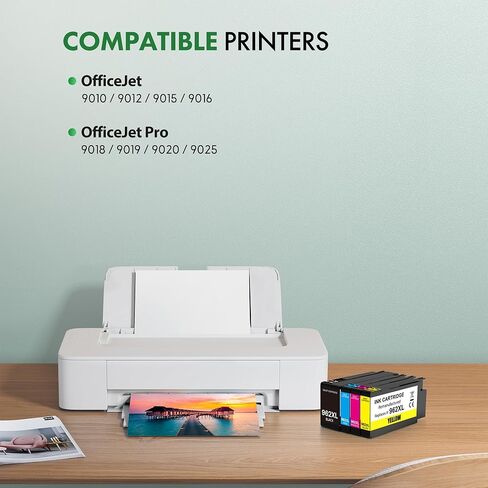 مجموعة خراطيش حبر 962XL بديلة عالية الإنتاجية لخراطيش حبر HP 962 (أسود، سماوي، أرجواني، أصفر، 4 عبوات) تعمل مع طابعة HP OfficeJet Pro 9010 9012 9015 9016 9018 9020 9025 01 in Kuwait