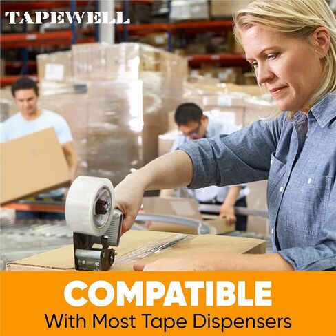 لفات شريط الشحن Tapewell - شريط تغليف شفاف بعرض 1.88 بوصة - شريط صندوقي للحركة - عبوات شريط التعبئة للموزع - 12 عبوة أو لفات شريط شفاف in Kuwait