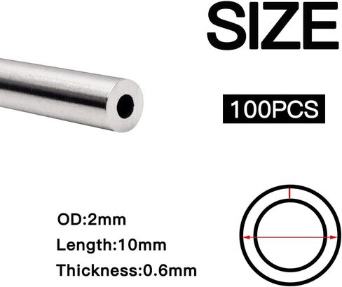 Tynulox 100 قطعة 304 أنابيب من الفولاذ المقاوم للصدأ، أنبوب شعري من الفولاذ المقاوم للصدأ 2 مم، أنبوب معدني صناعي (طول 10 مم لكل أنبوب) in Kuwait