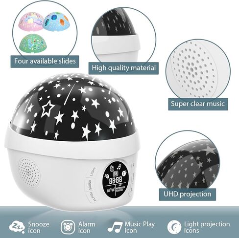 Tarklanda Kids Alarm Clock with Moon Stars Unicorn Projector Night Light, Black, 12-Inch in Kuwait