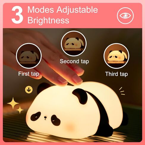 PLUWEL Panda Night Light for Kids,Cute LED Lamps for Teen Girls Bedroom,Clap Control Brightness,Timer Auto Shutoff, Silicone Animal Lights - Gifts for Children Toddler in Kuwait