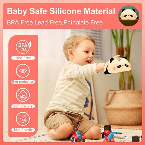PLUWEL Panda Night Light for Kids,Cute LED Lamps for Teen Girls Bedroom,Clap Control Brightness,Timer Auto Shutoff, Silicone Animal Lights - Gifts for Children Toddler in Kuwait