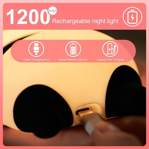 PLUWEL Panda Night Light for Kids,Cute LED Lamps for Teen Girls Bedroom,Clap Control Brightness,Timer Auto Shutoff, Silicone Animal Lights - Gifts for Children Toddler in Kuwait