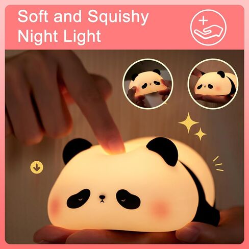 PLUWEL Panda Night Light for Kids,Cute LED Lamps for Teen Girls Bedroom,Clap Control Brightness,Timer Auto Shutoff, Silicone Animal Lights - Gifts for Children Toddler in Kuwait