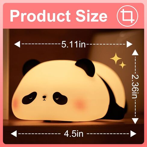 PLUWEL Panda Night Light for Kids,Cute LED Lamps for Teen Girls Bedroom,Clap Control Brightness,Timer Auto Shutoff, Silicone Animal Lights - Gifts for Children Toddler in Kuwait