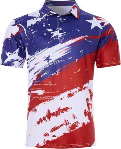Mens American Flag Golf Shirts 4th of July Polo Shirt Dry Fit USA Patriotic Short Sleeve in Kuwait