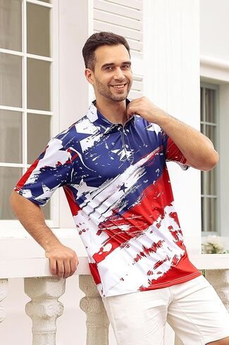 Mens American Flag Golf Shirts 4th of July Polo Shirt Dry Fit USA Patriotic Short Sleeve in Kuwait
