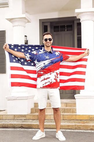 Mens American Flag Golf Shirts 4th of July Polo Shirt Dry Fit USA Patriotic Short Sleeve in Kuwait