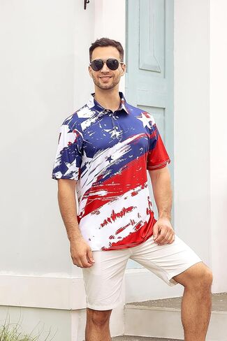 Mens American Flag Golf Shirts 4th of July Polo Shirt Dry Fit USA Patriotic Short Sleeve in Kuwait