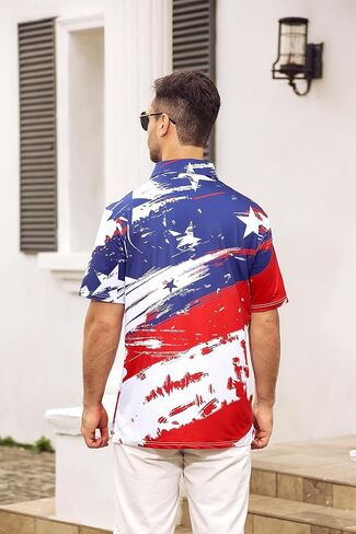 Mens American Flag Golf Shirts 4th of July Polo Shirt Dry Fit USA Patriotic Short Sleeve in Kuwait