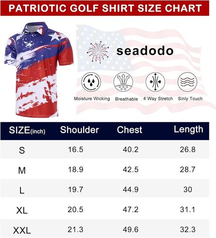 Mens American Flag Golf Shirts 4th of July Polo Shirt Dry Fit USA Patriotic Short Sleeve in Kuwait