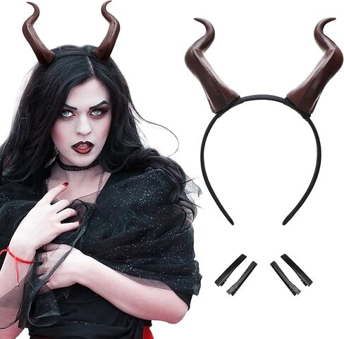 MOSTORY Handmade Demon Horns Headband - Gothic Devil Horn Hairband with Clips for Halloween Renaissance Cosplay Photo Shoot in Saudi Arabia