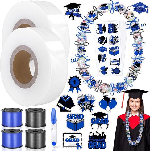 Fovths 2 Roll 2000 Feet Graduation Candy Lei Making Kit Include 2024 Graduation Poly Tubing Roll 1200 Feet Ribbon Grad Stickers DIY Grad Candy Lei Bag for Graduation Party Favor in Saudi Arabia