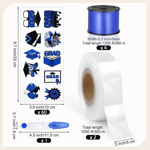 Fovths 2 Roll 2000 Feet Graduation Candy Lei Making Kit Include 2024 Graduation Poly Tubing Roll 1200 Feet Ribbon Grad Stickers DIY Grad Candy Lei Bag for Graduation Party Favor in Saudi Arabia