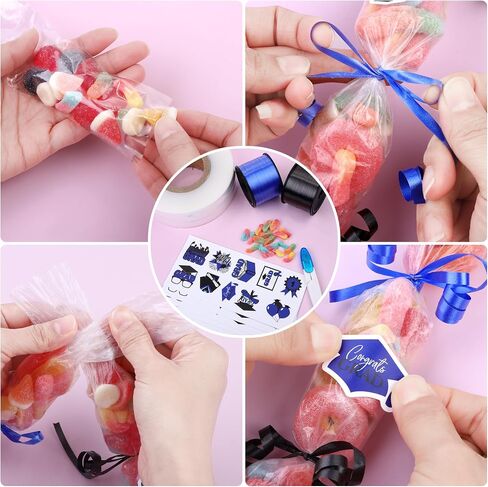 Fovths 2 Roll 2000 Feet Graduation Candy Lei Making Kit Include 2024 Graduation Poly Tubing Roll 1200 Feet Ribbon Grad Stickers DIY Grad Candy Lei Bag for Graduation Party Favor in Saudi Arabia