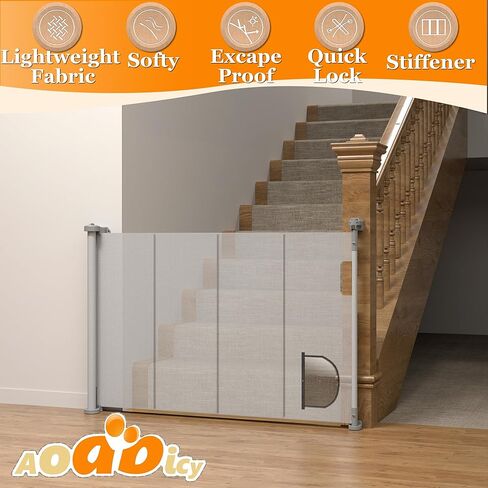 Upgrade Retractable Baby Gate with Transparent PVC Cat Door,Extends to 71" Wide 34" Tall Extra Wide Baby Gate Durable Mesh Dog Gate Keep Pets from Getting Bottom,for Doorways Stairs Indoor and Outdoor in Kuwait