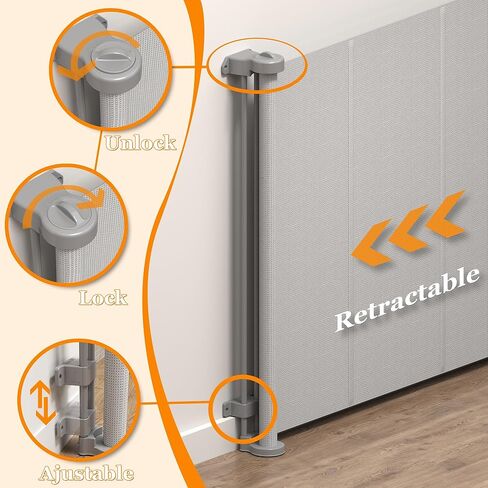 Upgrade Retractable Baby Gate with Transparent PVC Cat Door,Extends to 71" Wide 34" Tall Extra Wide Baby Gate Durable Mesh Dog Gate Keep Pets from Getting Bottom,for Doorways Stairs Indoor and Outdoor in Kuwait