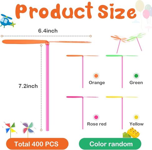 Woanger 400 Pcs Hand Helicopter Flying Helicopter Toy Hand Rub Flying Toys Plastic Fly Spinner Toy Spin Copter Hand Toy Plastic Dragonfly Toy Hand Rub Plastic Propeller for Outdoor Party, Colorful in Saudi Arabia