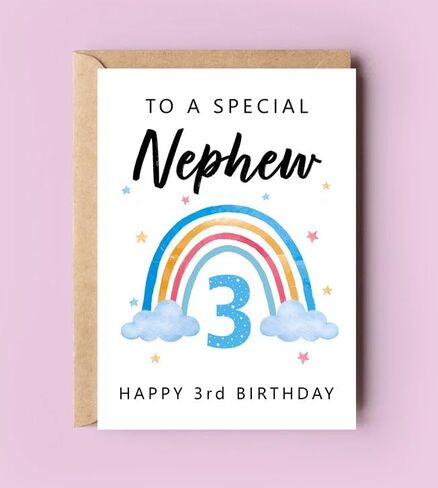 Happy 3Rd Birthday To A Special Nephew Card - Rainbow Cute Third Birthday - Nephew's Third Birthday - Age 3 - Three Year Old - Getting Card - Birthday Card Gifts For Nephew From Aunt And Uncle in Saudi Arabia