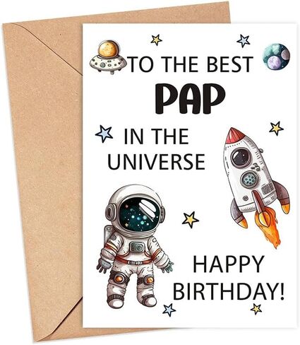 QPTADesignGift بطاقة عيد ميلاد الفضاء لباب - أفضل باب في الكون - بطاقة عيد ميلاد باب من الابن - الابنة - الطفل - عيد ميلاد 30 و40 و50 و60 - هدية عيد ميلاد سعيد باب in Kuwait