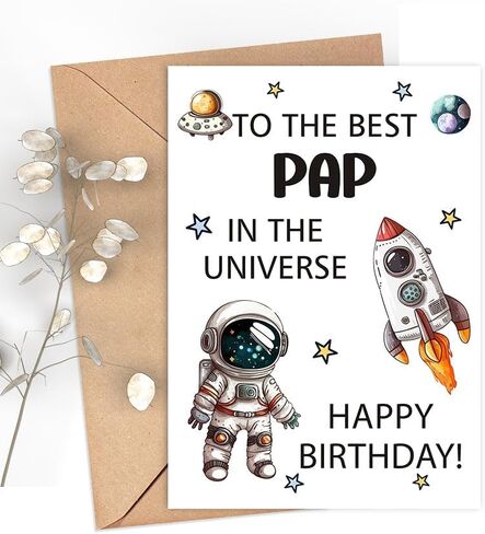 QPTADesignGift بطاقة عيد ميلاد الفضاء لباب - أفضل باب في الكون - بطاقة عيد ميلاد باب من الابن - الابنة - الطفل - عيد ميلاد 30 و40 و50 و60 - هدية عيد ميلاد سعيد باب in Kuwait