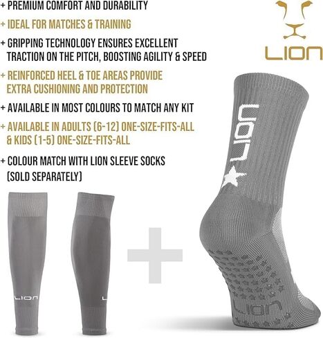 مجموعة Lion Kids لكرة القدم تتضمن جوارب للإمساك وواقيات صغيرة للساق وأكمام جورب - المجموعة المثالية للاعبي كرة القدم الشباب in Kuwait