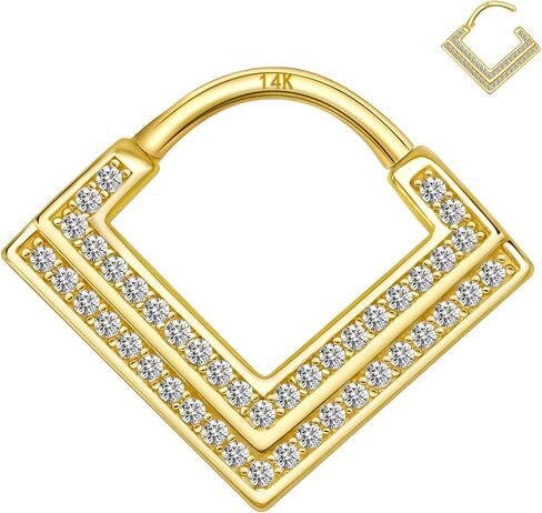 حلقة حاجز من الذهب عيار 14 قيراط من Designfy، حلقة حلق غضروف مجوهرات، حلق محارة، 8 مم داخلي مزدوج شفاف CZ مرصوف 16 جرام حلقات نقر للنساء in Kuwait