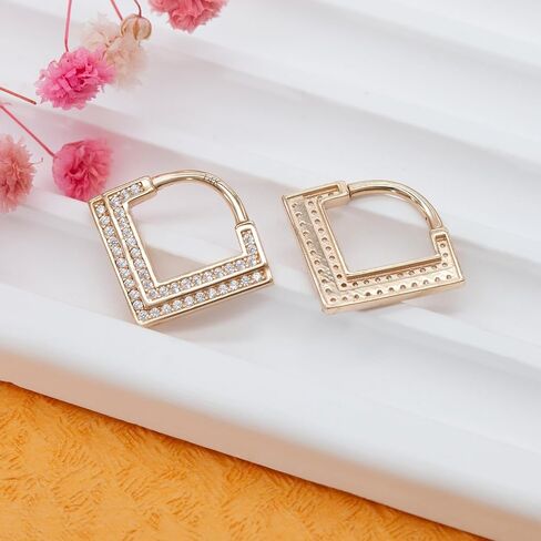 حلقة حاجز من الذهب عيار 14 قيراط من Designfy، حلقة حلق غضروف مجوهرات، حلق محارة، 8 مم داخلي مزدوج شفاف CZ مرصوف 16 جرام حلقات نقر للنساء in Kuwait