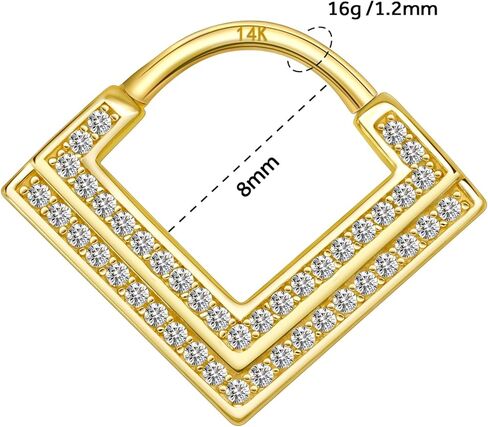 حلقة حاجز من الذهب عيار 14 قيراط من Designfy، حلقة حلق غضروف مجوهرات، حلق محارة، 8 مم داخلي مزدوج شفاف CZ مرصوف 16 جرام حلقات نقر للنساء in Kuwait