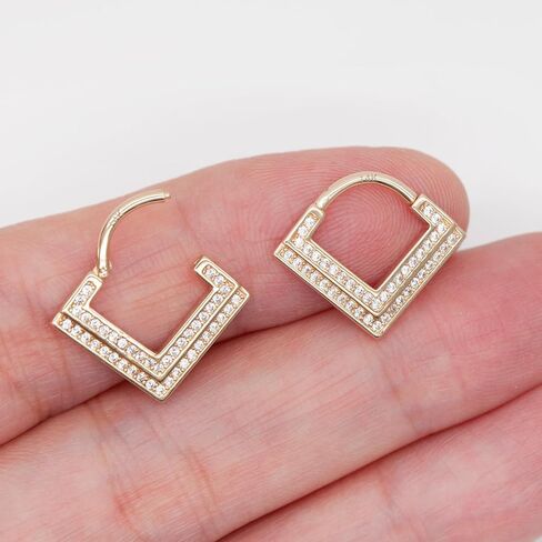 حلقة حاجز من الذهب عيار 14 قيراط من Designfy، حلقة حلق غضروف مجوهرات، حلق محارة، 8 مم داخلي مزدوج شفاف CZ مرصوف 16 جرام حلقات نقر للنساء in Kuwait