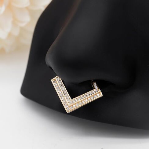 حلقة حاجز من الذهب عيار 14 قيراط من Designfy، حلقة حلق غضروف مجوهرات، حلق محارة، 8 مم داخلي مزدوج شفاف CZ مرصوف 16 جرام حلقات نقر للنساء in Kuwait