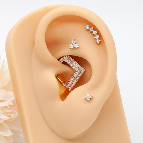 حلقة حاجز من الذهب عيار 14 قيراط من Designfy، حلقة حلق غضروف مجوهرات، حلق محارة، 8 مم داخلي مزدوج شفاف CZ مرصوف 16 جرام حلقات نقر للنساء in Kuwait