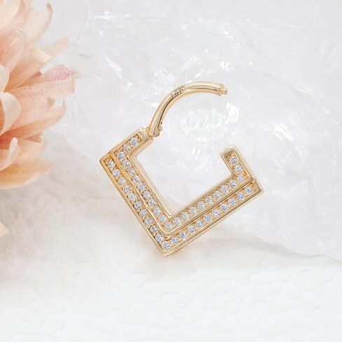 حلقة حاجز من الذهب عيار 14 قيراط من Designfy، حلقة حلق غضروف مجوهرات، حلق محارة، 8 مم داخلي مزدوج شفاف CZ مرصوف 16 جرام حلقات نقر للنساء in Kuwait