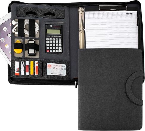 Zippered Padfolio Folder, A4 Multi-Function Portfolio Leather Combination case,with Notebook, Calculator, Business Conference Portfolio Organizer Notepad Folder Bag for Women/Men (Light Gray) in Saudi Arabia