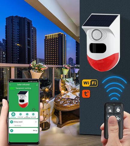 إنذار مستشعر الحركة الخارجية ChunHee WiFi بالطاقة الشمسية، تشغيل تطبيق Tuya، ضوء صفارة أمان الصوت 130 ديسيبل مع جهاز تحكم عن بعد، كاشف حركة مقاوم للماء IP67 للمنزل، الفيلا، المزرعة، الحظيرة، الفناء، حظيرة الدجاج 2 حزمة in Kuwait