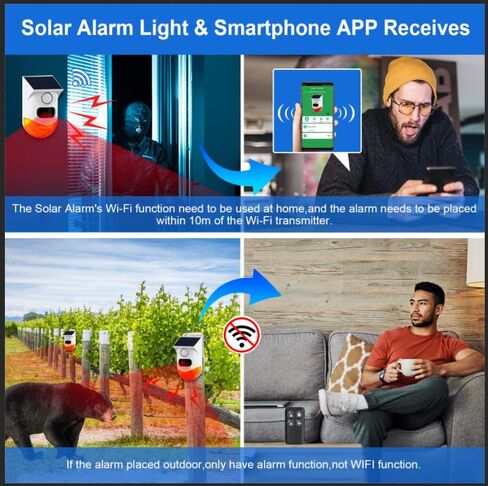 إنذار مستشعر الحركة الخارجية ChunHee WiFi بالطاقة الشمسية، تشغيل تطبيق Tuya، ضوء صفارة أمان الصوت 130 ديسيبل مع جهاز تحكم عن بعد، كاشف حركة مقاوم للماء IP67 للمنزل، الفيلا، المزرعة، الحظيرة، الفناء، حظيرة الدجاج 2 حزمة in Kuwait