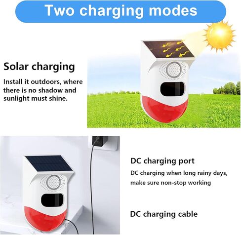 إنذار مستشعر الحركة الخارجية ChunHee WiFi بالطاقة الشمسية، تشغيل تطبيق Tuya، ضوء صفارة أمان الصوت 130 ديسيبل مع جهاز تحكم عن بعد، كاشف حركة مقاوم للماء IP67 للمنزل، الفيلا، المزرعة، الحظيرة، الفناء، حظيرة الدجاج 2 حزمة in Kuwait