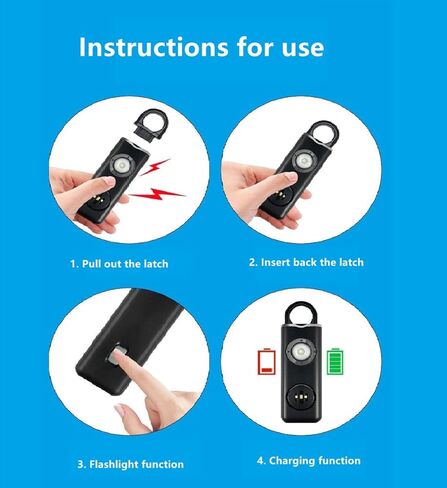 إنذار شخصي بصوت آمن، 130 ديسيبل بصوت عالٍ لأغنية صفارة الإنذار لحالات الطوارئ مع ضوء LED SOS SOS وحلقة تسلق وكابل شحن وصفارة أمان الصوت للنساء والرجال والأطفال وكبار السن (أبيض) in Kuwait