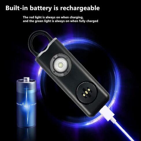 إنذار شخصي بصوت آمن، 130 ديسيبل بصوت عالٍ لأغنية صفارة الإنذار لحالات الطوارئ مع ضوء LED SOS SOS وحلقة تسلق وكابل شحن وصفارة أمان الصوت للنساء والرجال والأطفال وكبار السن (أبيض) in Kuwait