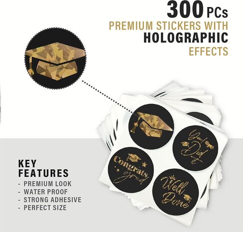 easykart labels 2" Round 300 Pack Metallic Graduation Stickers Graduation Thank You Birthday Party Sticker Labels Candy Stickers for Birthday Party Graduation Party Favors in Saudi Arabia