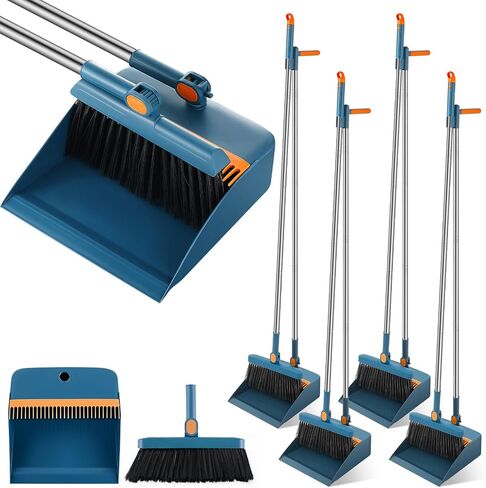 Suclain 4 Set 8 Pcs Broom and Dustpan Set 47 Inch Long Handle Broom and Dustpan Set Broom and Dust Pan Brooms for Sweeping Indoor Household Dustpans for Indoor Outdoor Kitchen Floor (Blue) in Saudi Arabia