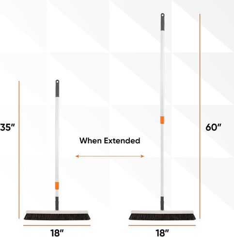 Horse Hair Broom, Broom for Hardwood Floors 18" Horsehair Swivel Kitchen Broom, Soft Bristle Broom with Telescopic Handle in Saudi Arabia