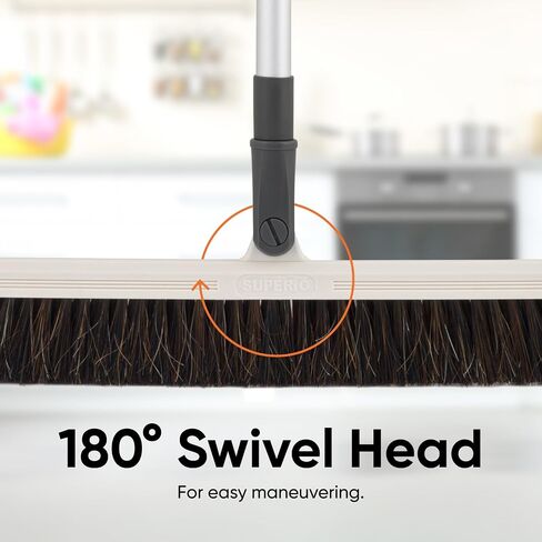 Horse Hair Broom, Broom for Hardwood Floors 18" Horsehair Swivel Kitchen Broom, Soft Bristle Broom with Telescopic Handle in Saudi Arabia