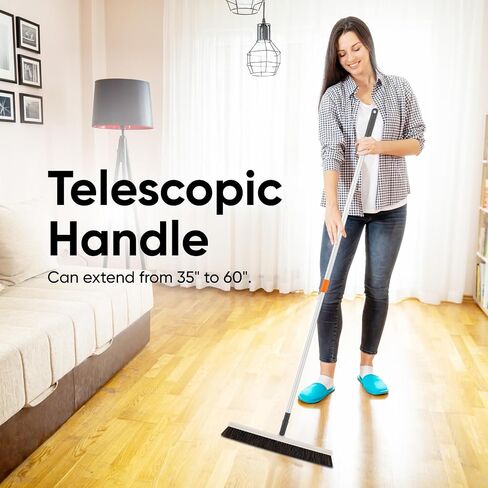 Horse Hair Broom, Broom for Hardwood Floors 18" Horsehair Swivel Kitchen Broom, Soft Bristle Broom with Telescopic Handle in Saudi Arabia