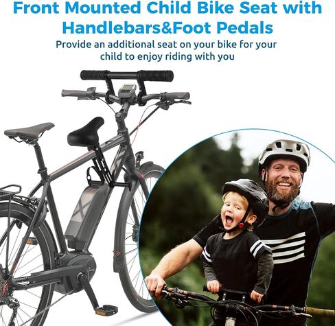 Lnrueg Kids Bike Seat with Handlebar Attachment, Front Mounted Bike Child Seats with Foot Pedals, Detachable Cushion Bike Seat with Handlebar for Kids Ages 2 to 5, Adjustable for Mountain Bikes in Saudi Arabia